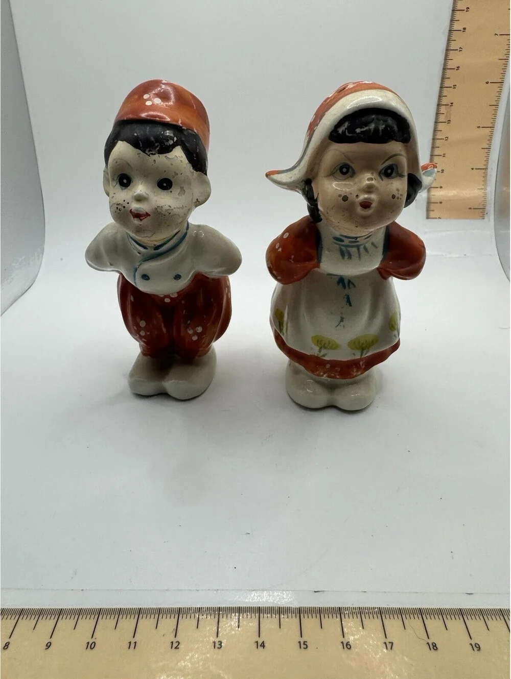 Vintage Salt and Pepper Shakers ~ Kissing Dutch Boy and Girl ~ Japan - Red